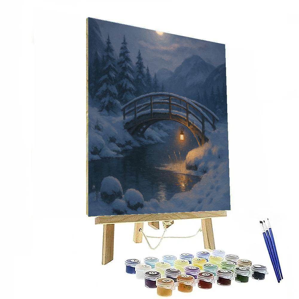 Moonlit Fjord And The Lantern Bridge Number painting