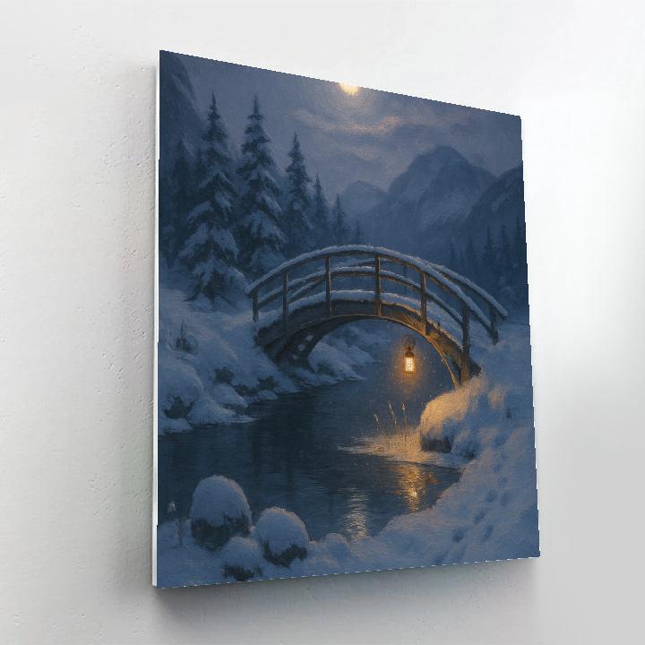 Moonlit Fjord And The Lantern Bridge Number painting