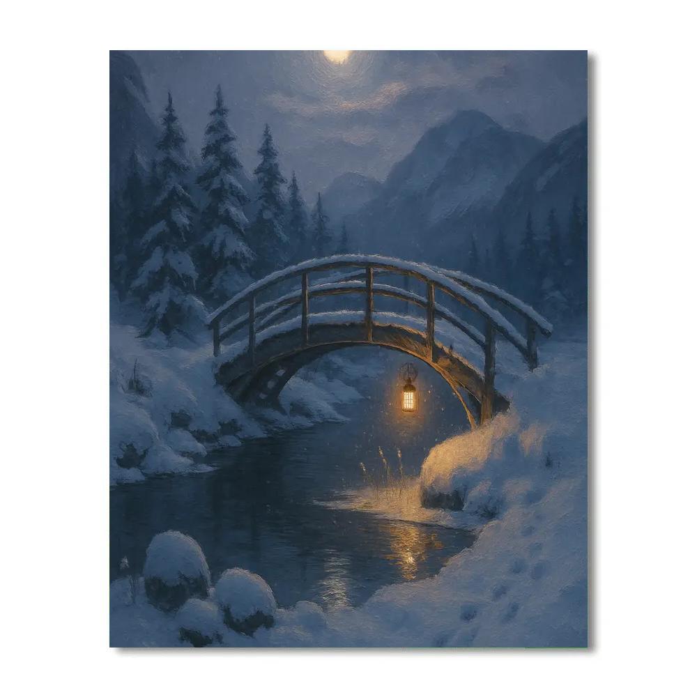 Moonlit Fjord And The Lantern Bridge Number painting