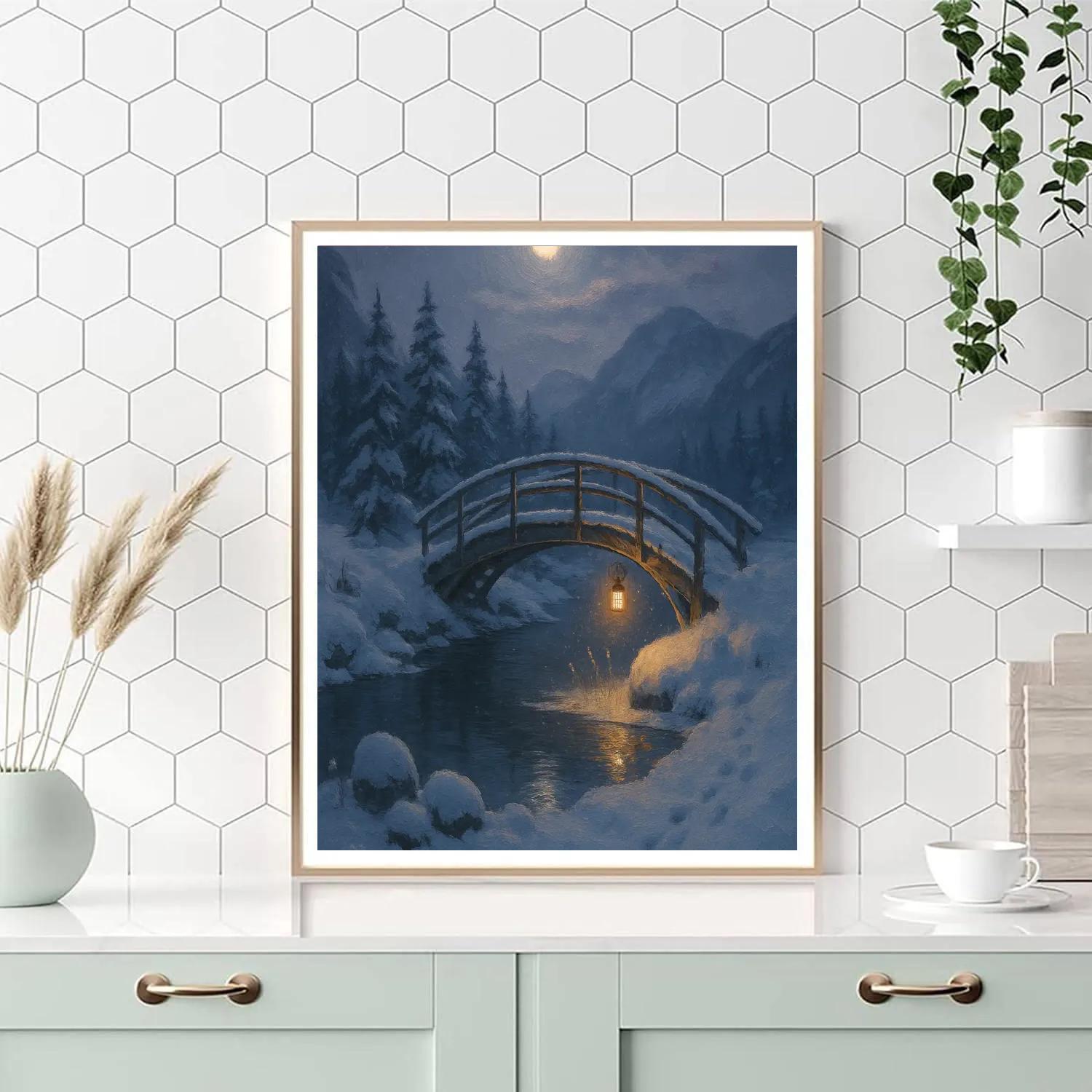 Moonlit Fjord And The Lantern Bridge Number painting