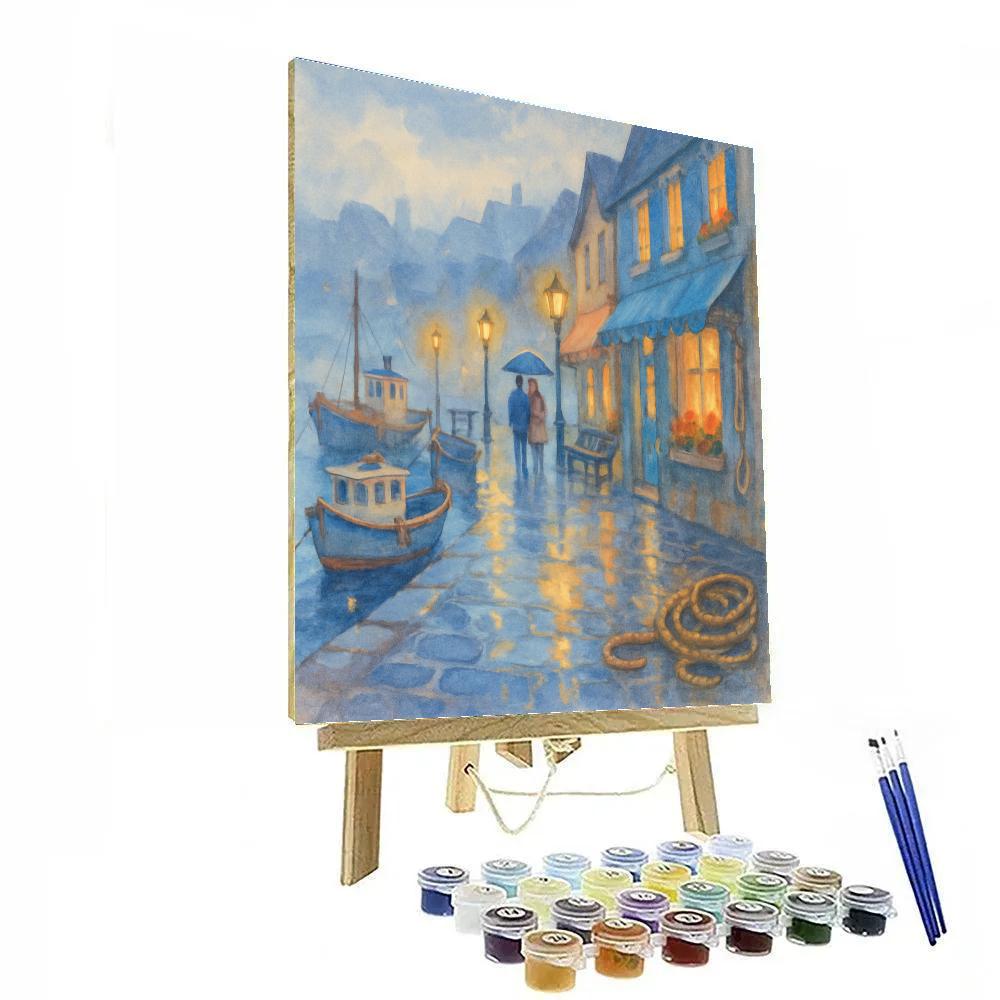 Rainwarm Harbor Promenade At Blue Hour paint by color