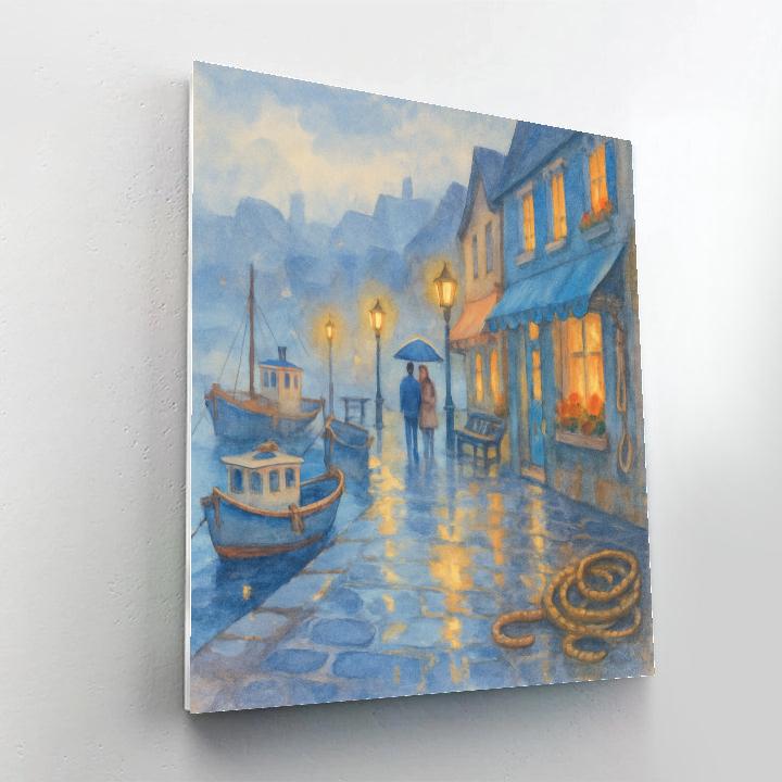 Rainwarm Harbor Promenade At Blue Hour paint by color