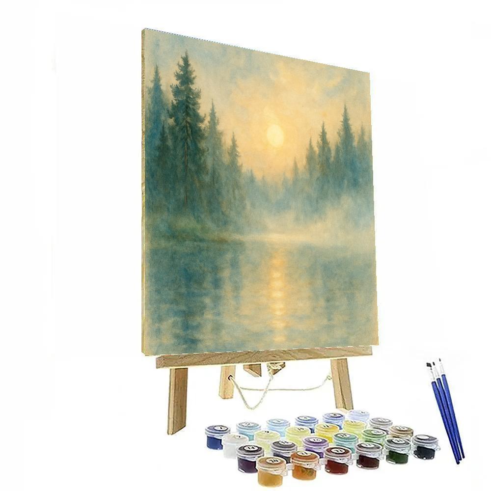 Misty Sunrise Over The Pine Ring Lake Numbered painting kits