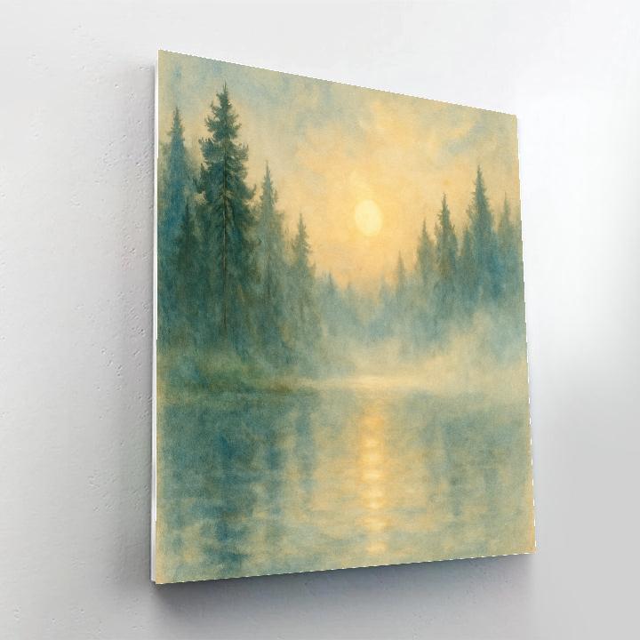 Misty Sunrise Over The Pine Ring Lake Numbered painting kits