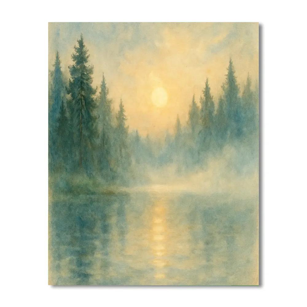 Misty Sunrise Over The Pine Ring Lake Numbered painting kits