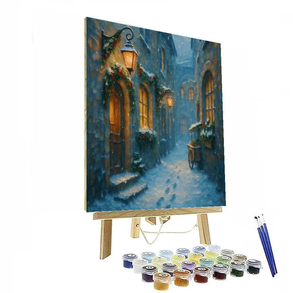 Winter Lantern Alley Under Soft Snow Number painting