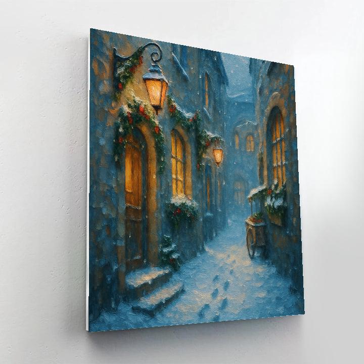 Winter Lantern Alley Under Soft Snow Number painting