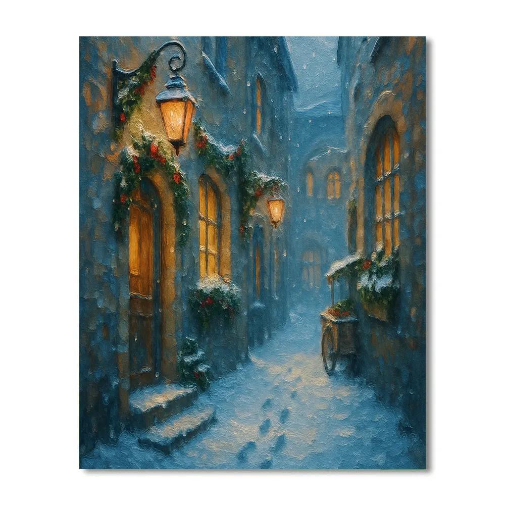 Winter Lantern Alley Under Soft Snow Number painting