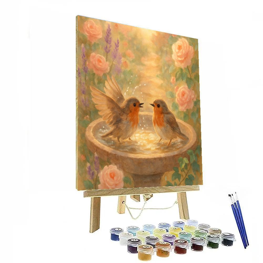 Tea Roses And Garden Robins painting number kit
