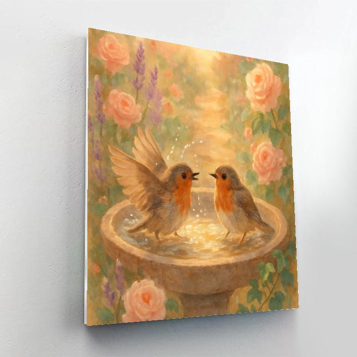 Tea Roses And Garden Robins painting number kit