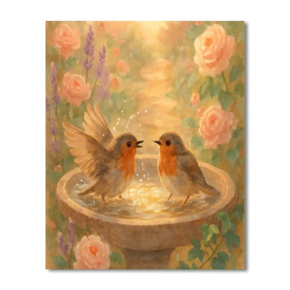 Tea Roses And Garden Robins painting number kit