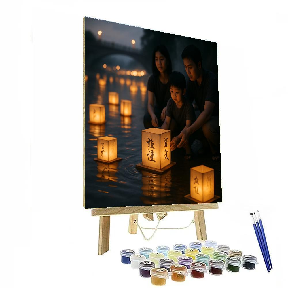 Obon Lantern Floating On The River In Kyoto Number painting
