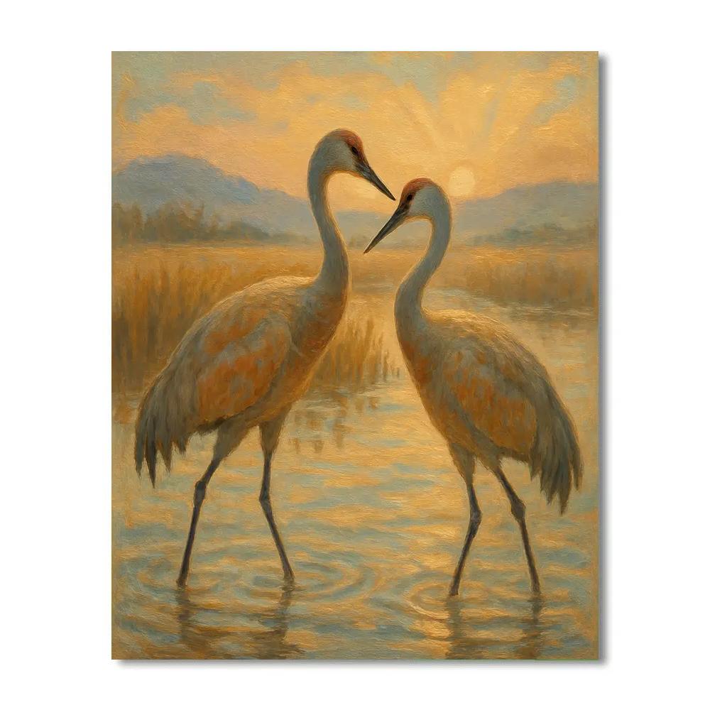 Saffron Dawn Over Crane Marsh Number painting