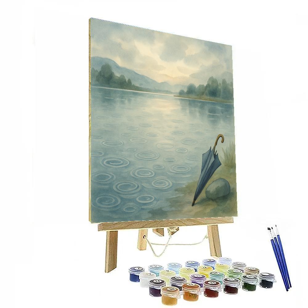 Rainy Day Lake With Umbrella Reflections Painting by numbers kit