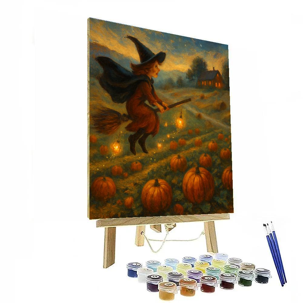 Broom Ride Over The Pumpkin Orchard Paint by numbers art