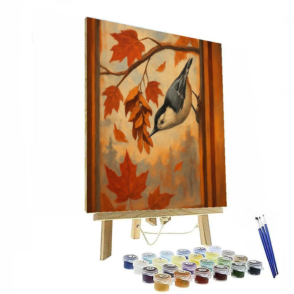 Autumn Window Nuthatch Gathering paint by number