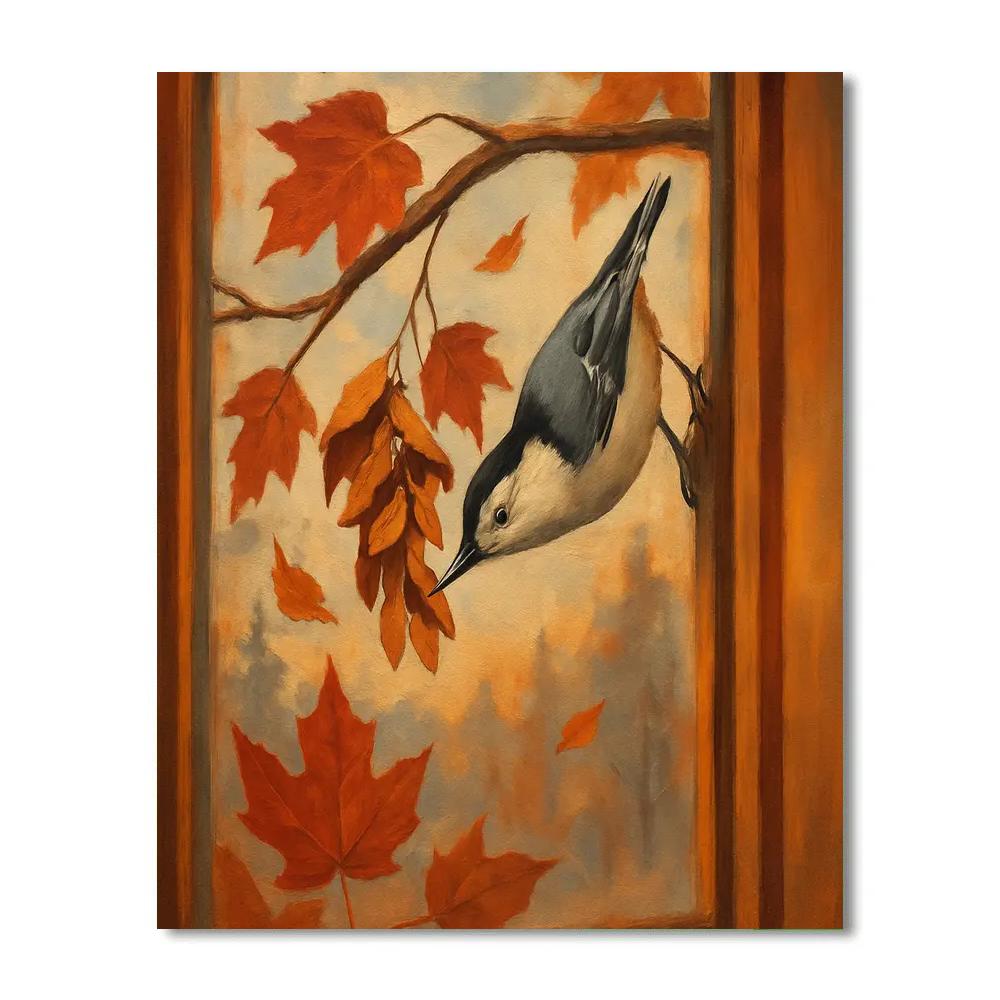 Autumn Window Nuthatch Gathering paint by number