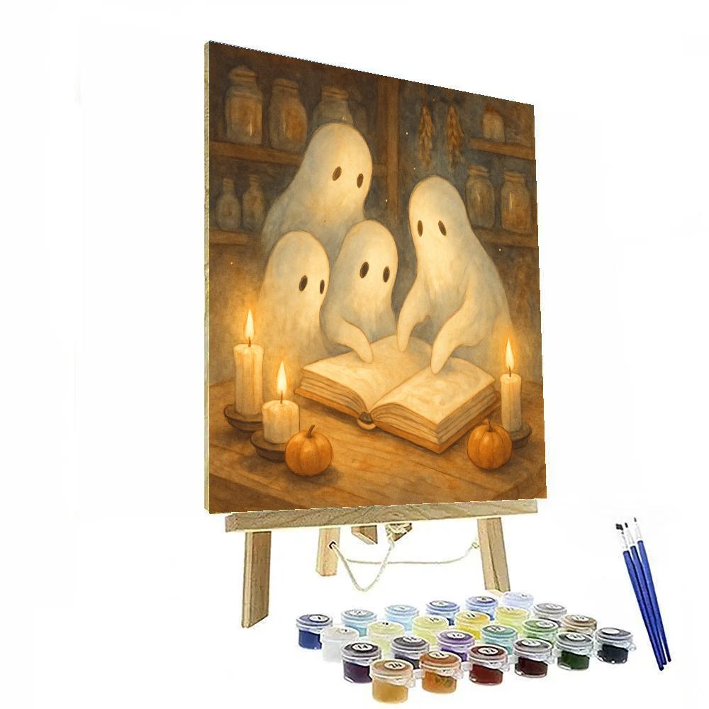 Candlelit Library Of Friendly Haunts Numbered painting kits