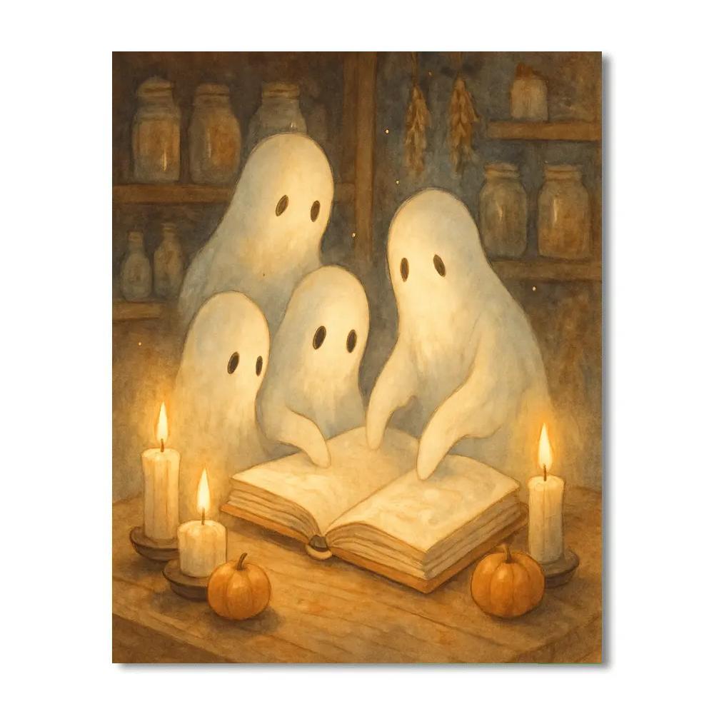 Candlelit Library Of Friendly Haunts Numbered painting kits
