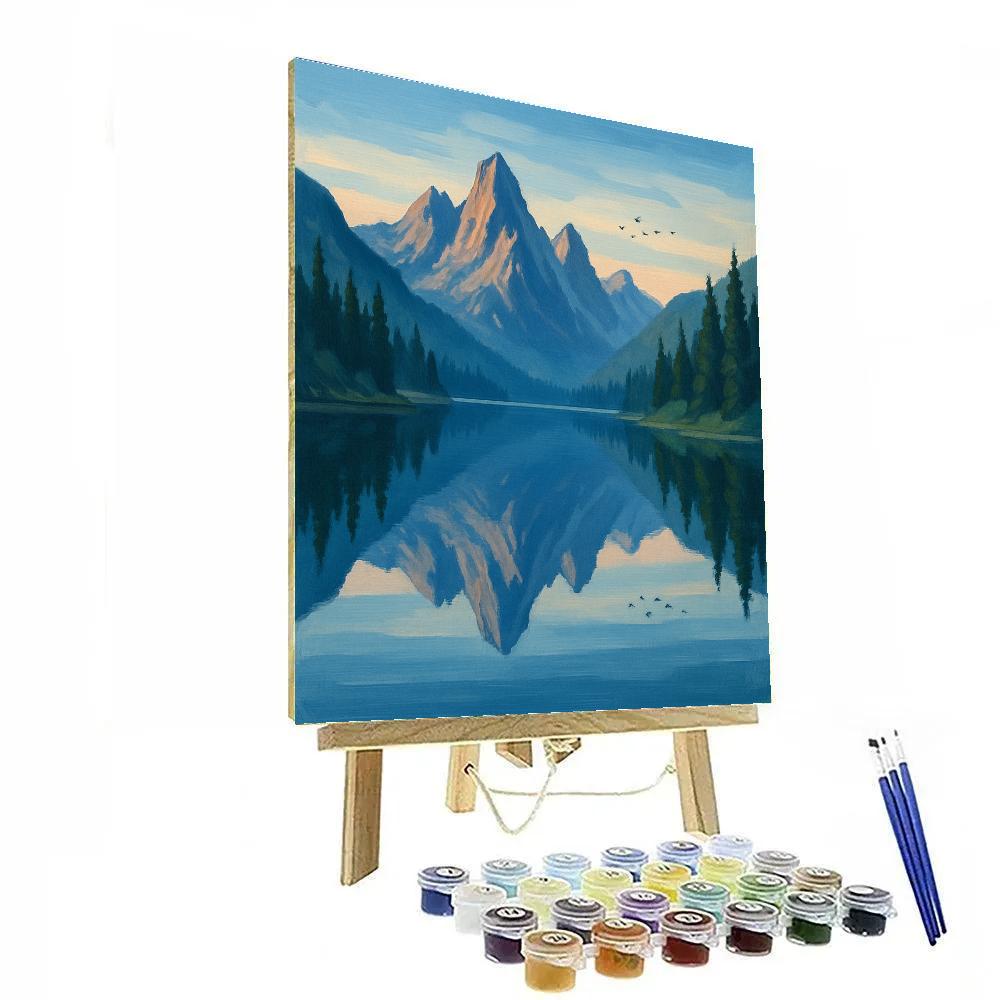 Mountain Lake Mirror With Distant Birds paint by numbers