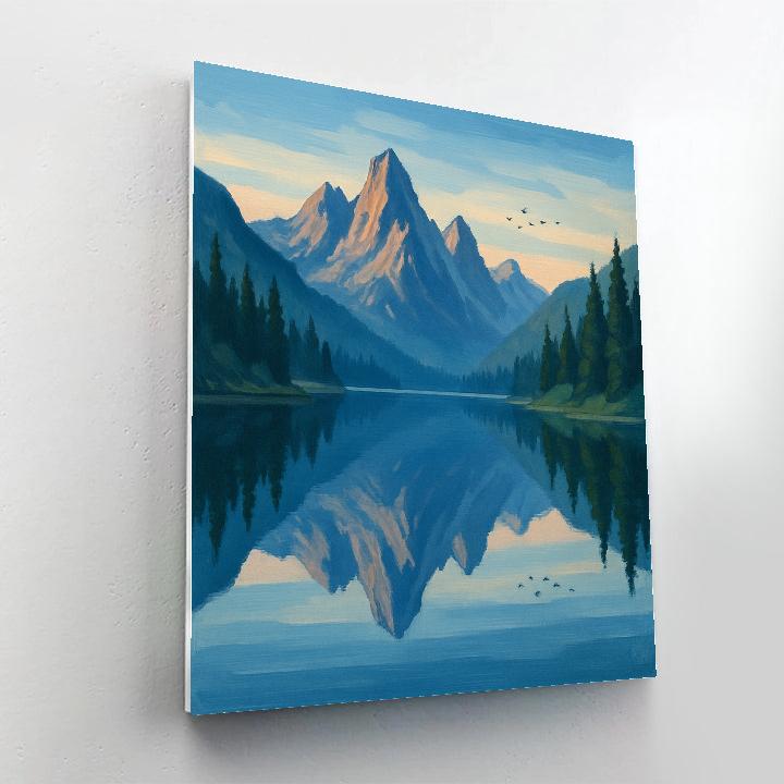 Mountain Lake Mirror With Distant Birds paint by numbers