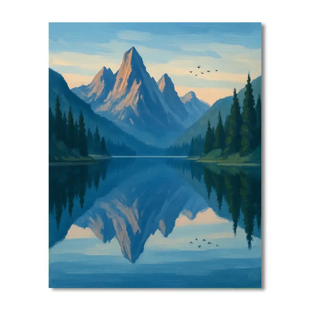 Mountain Lake Mirror With Distant Birds paint by numbers