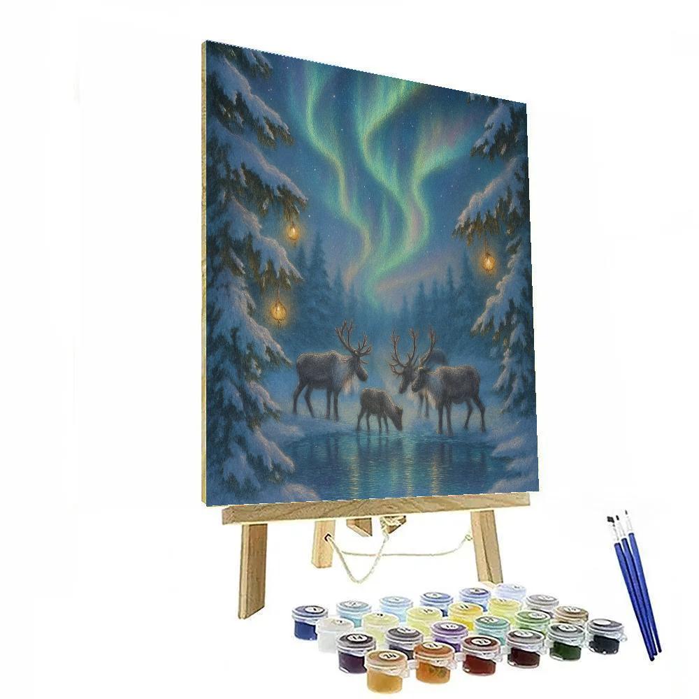 Northern Lights Reindeer Gathering Paint by numbers art