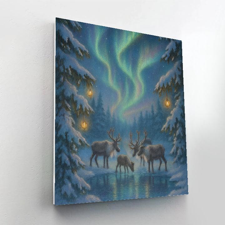 Northern Lights Reindeer Gathering Paint by numbers art