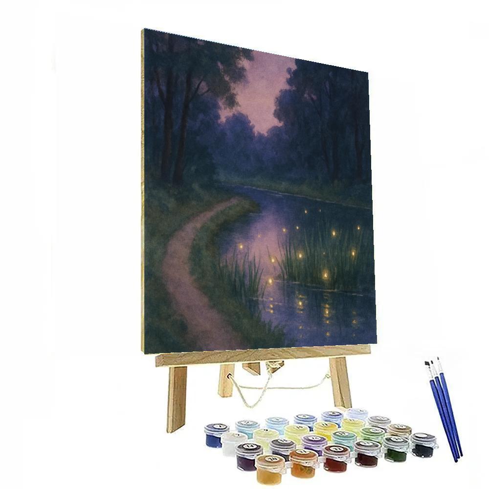 Twilight Firefly Shore By The Quiet Pond paint by color
