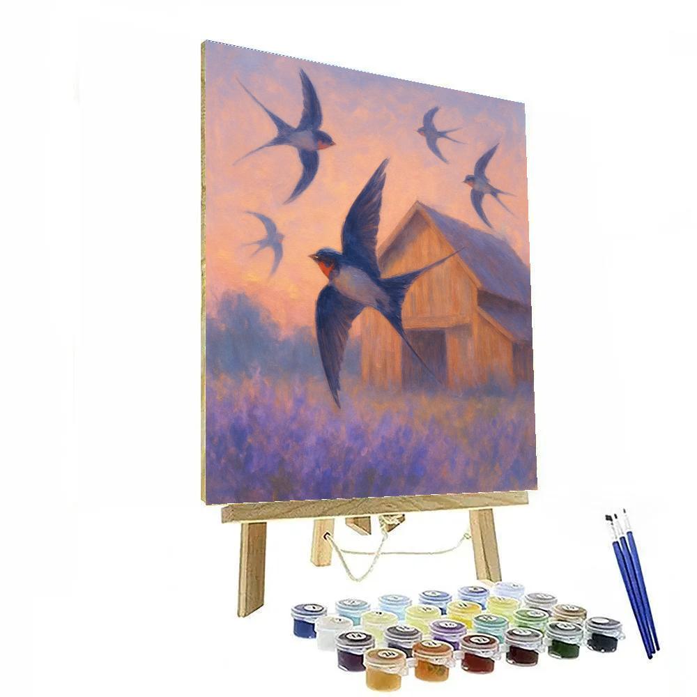 Swallows Above The Lavender Barn Painting by numbers kit
