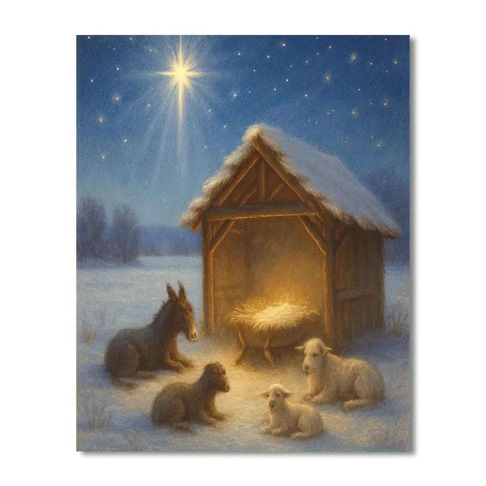 Starry Nativity In The Snowy Meadow Number painting