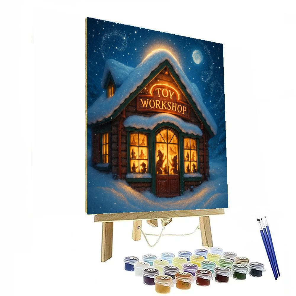 Midnight Snowfall Over Toy Workshop Numbered painting kits