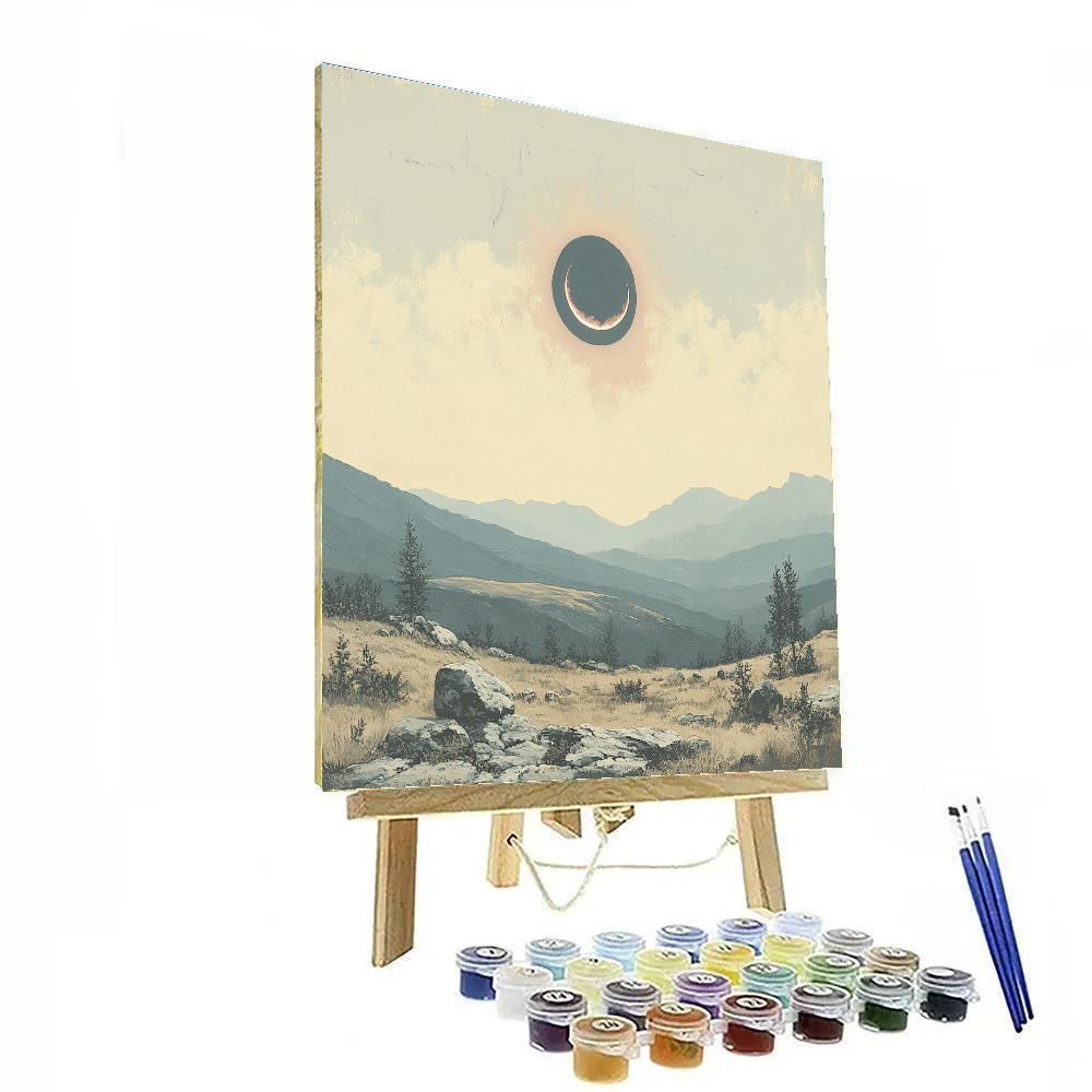 Leonardo Da Vinci Inspired Lunar Eclipse Over Quiet Hills Number painting