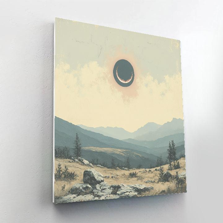 Leonardo Da Vinci Inspired Lunar Eclipse Over Quiet Hills Number painting