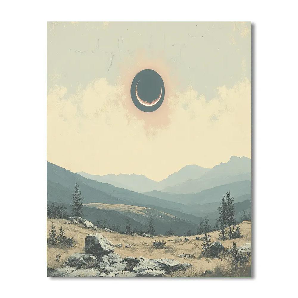 Leonardo Da Vinci Inspired Lunar Eclipse Over Quiet Hills Number painting