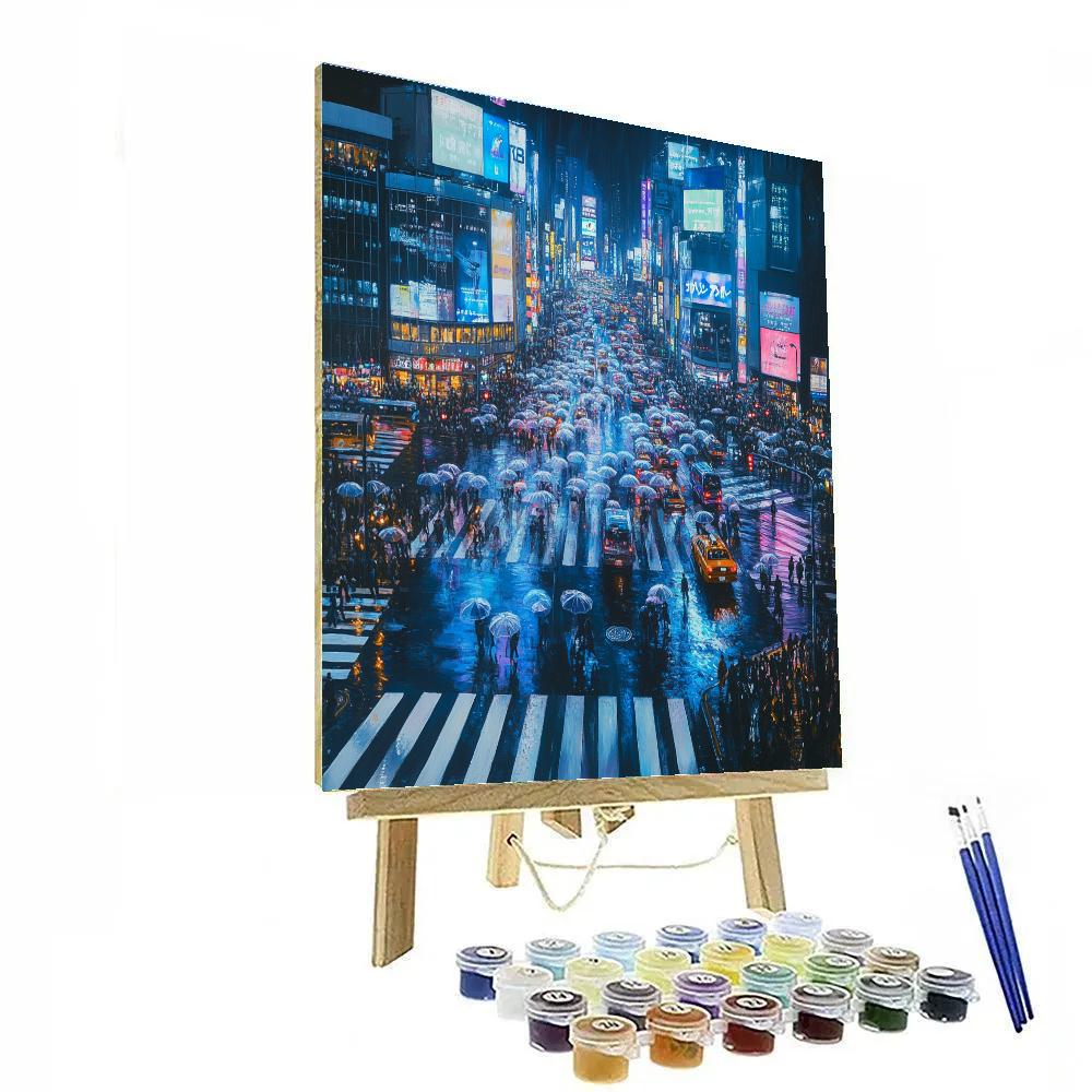 Neon Night At Shibuya Crossing Tokyo Japan Painting by numbers kit