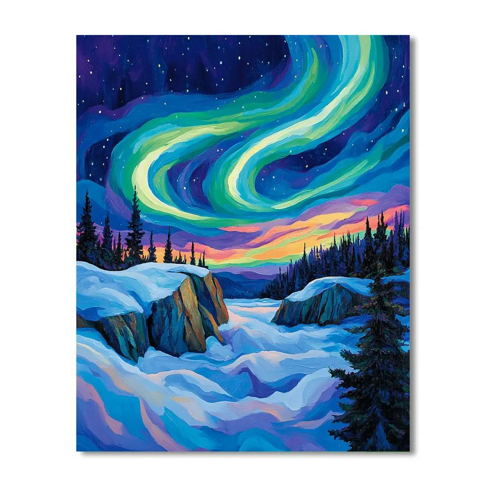 A.Y. Jackson Inspired Aurora Snowfields Over The Canadian Shield Numbered painting kits