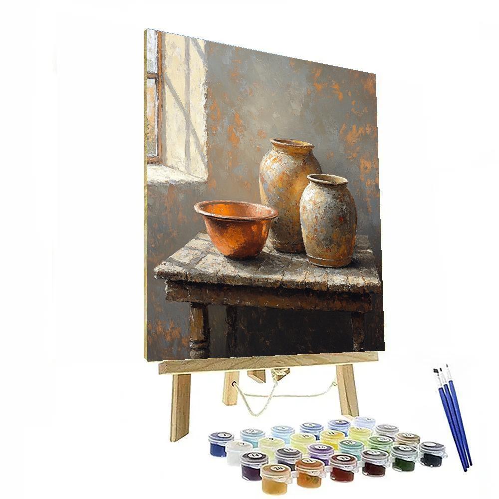 Diego Velázquez Inspired Silvery Bodegon Of Earthenware Jars And Copper Basin painting number kit