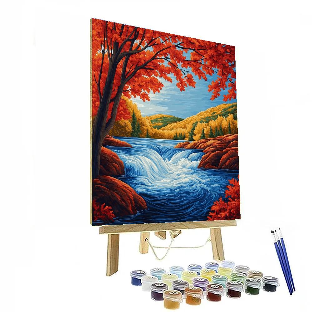 A.Y. Jackson Inspired Autumn Rapids Through Red Maple Screens paint by color