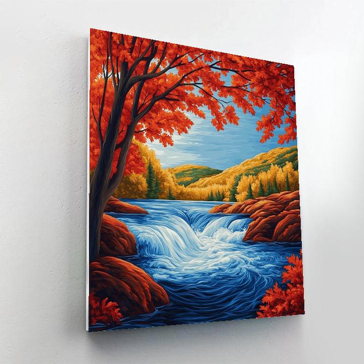A.Y. Jackson Inspired Autumn Rapids Through Red Maple Screens paint by color