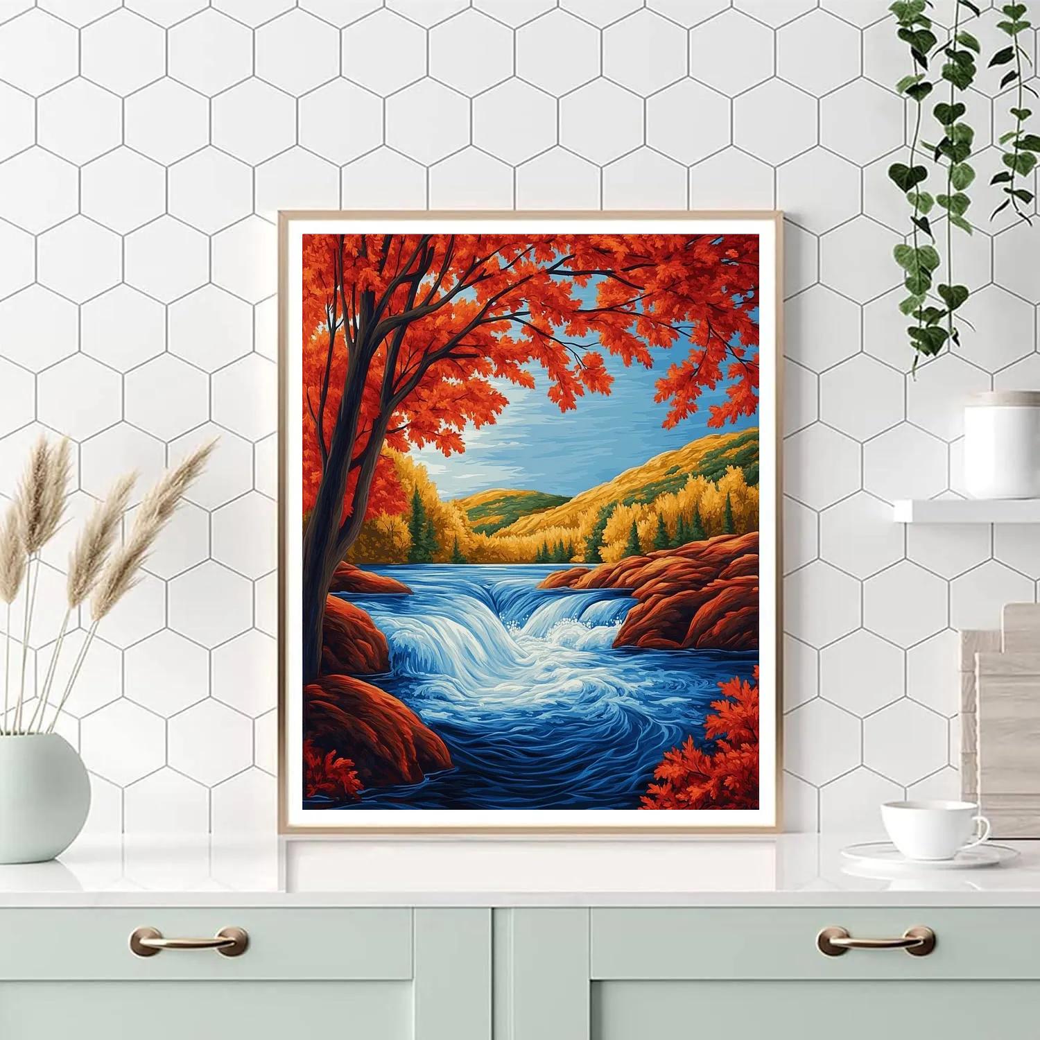 A.Y. Jackson Inspired Autumn Rapids Through Red Maple Screens paint by color