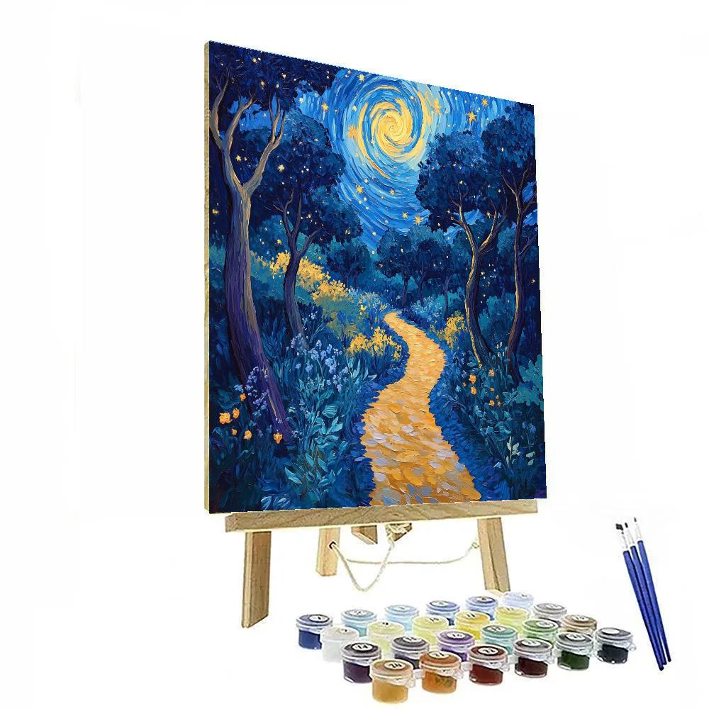 Van Gogh Inspired Starry Forest Path paint by number
