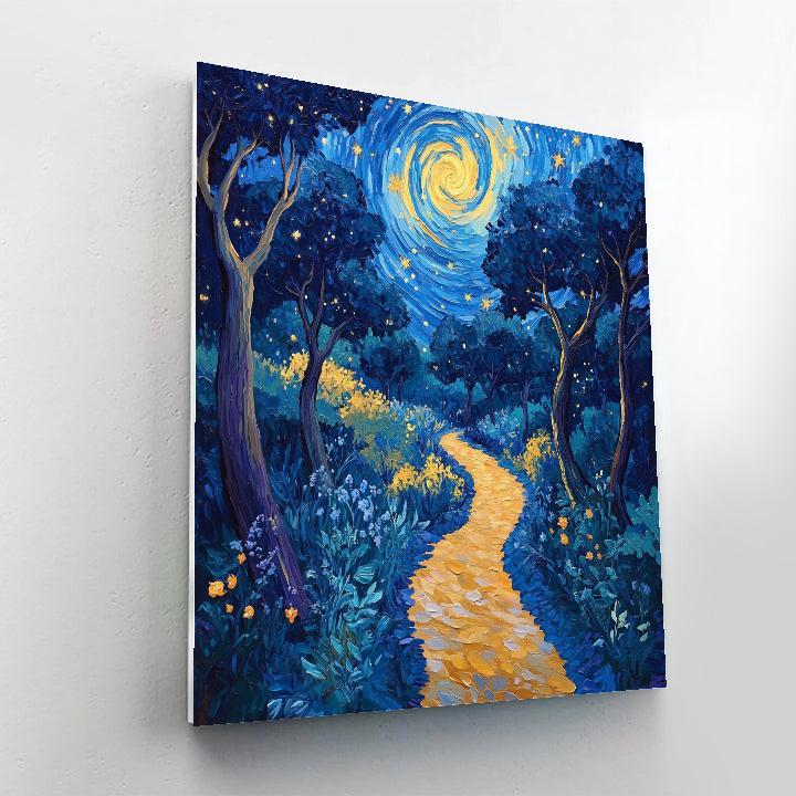 Van Gogh Inspired Starry Forest Path paint by number