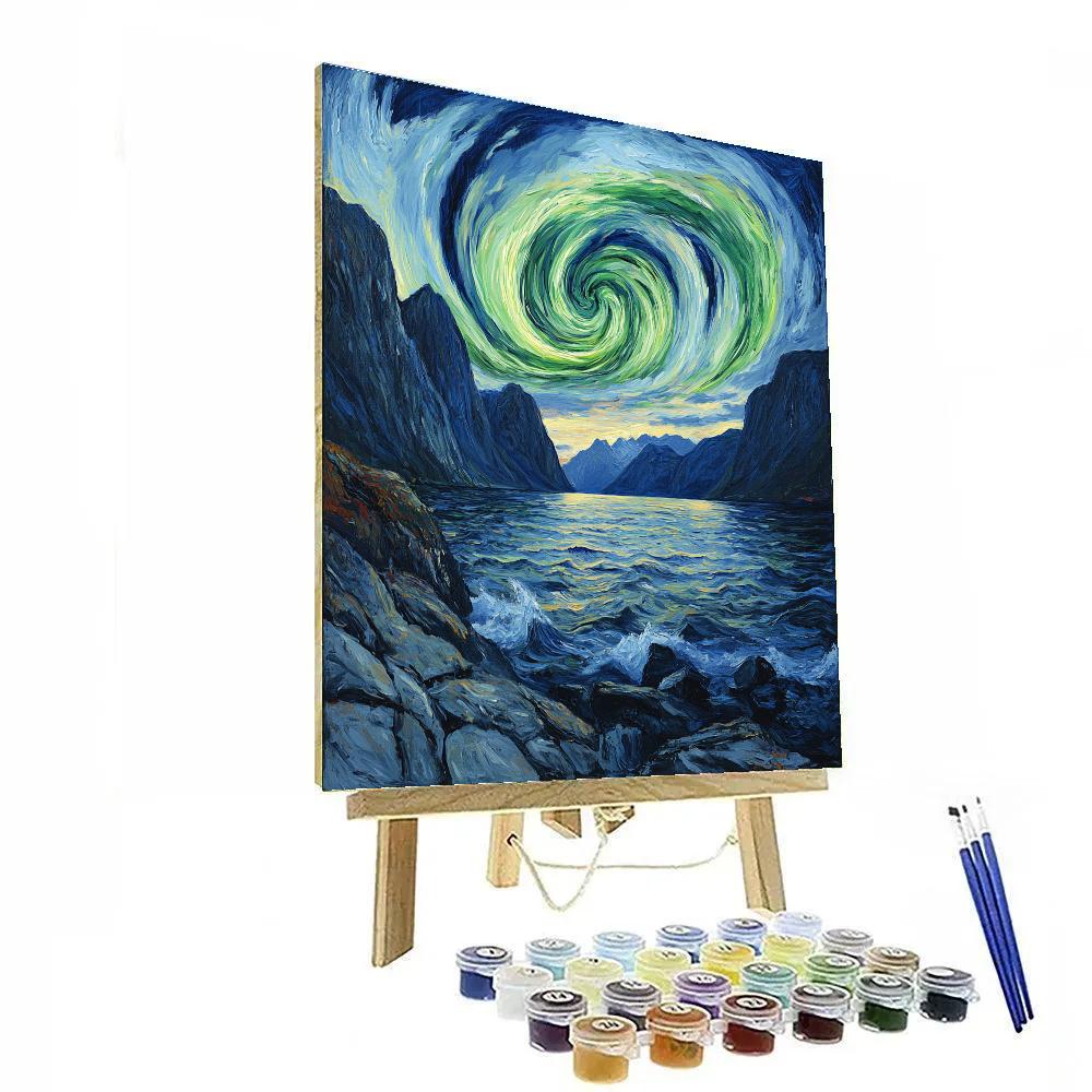 Edvard Munch Inspired Aurora Over The Silent Fjord Rift Paint by numbers kits