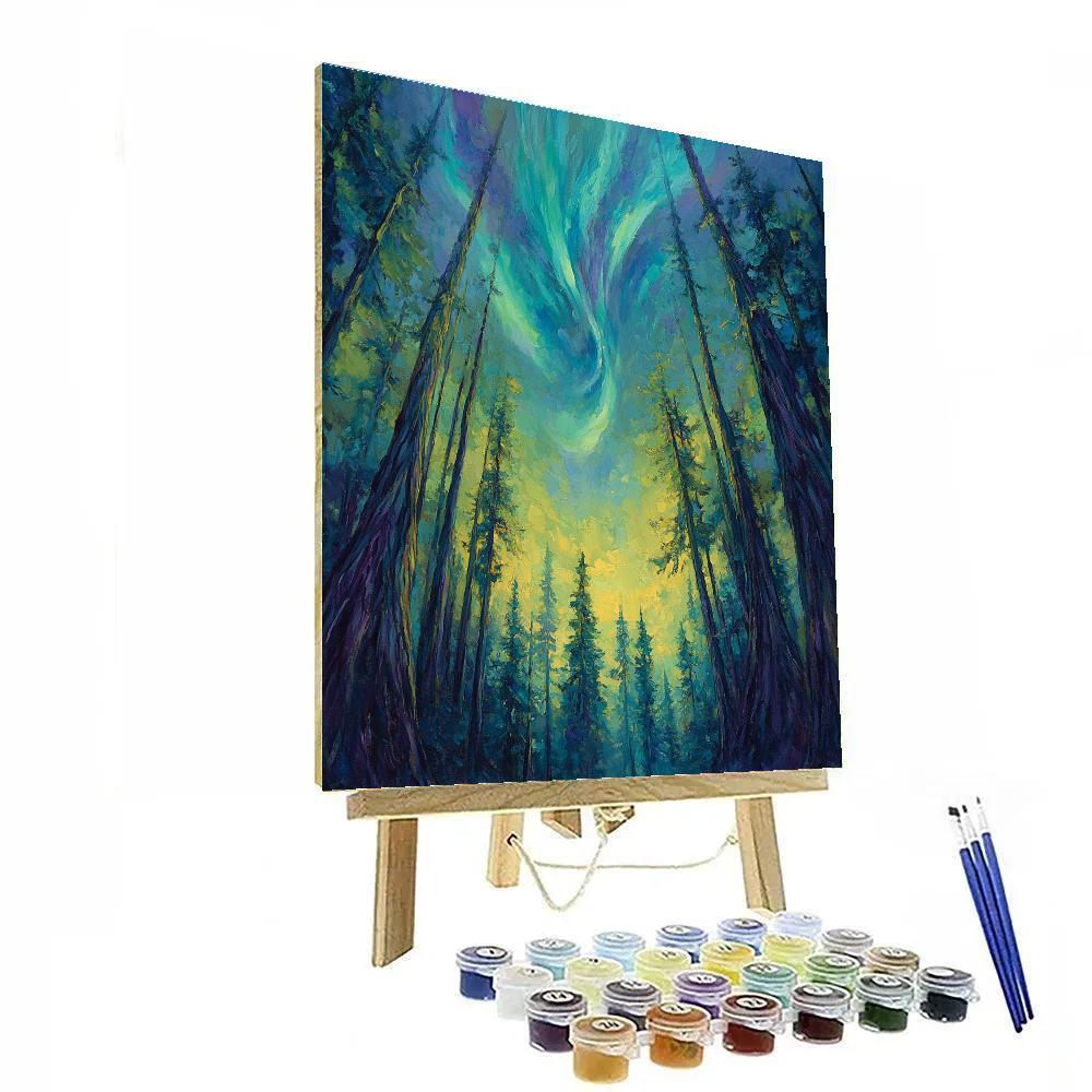 Emily Carr Inspired Aurora Over Cathedral Cedars paint by numbers