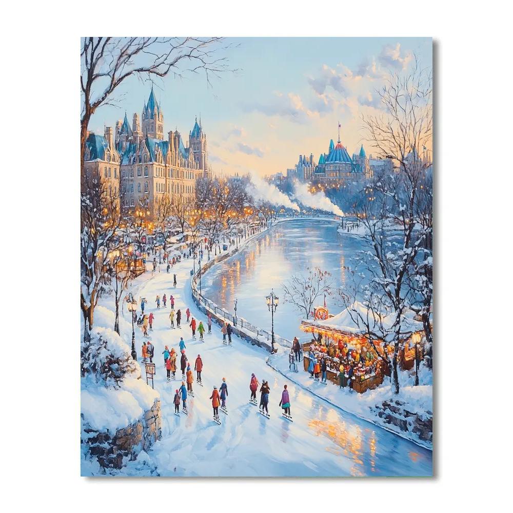 Winter Ice Skating At Rideau Canal Ottawa Canada Numbered painting kits