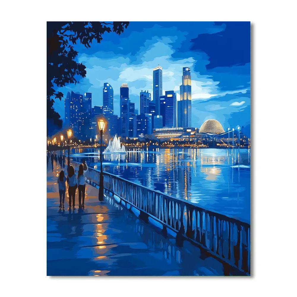 Blue Hour At Marina Bay Sands Waterfront Singapore Painting by numbers kit