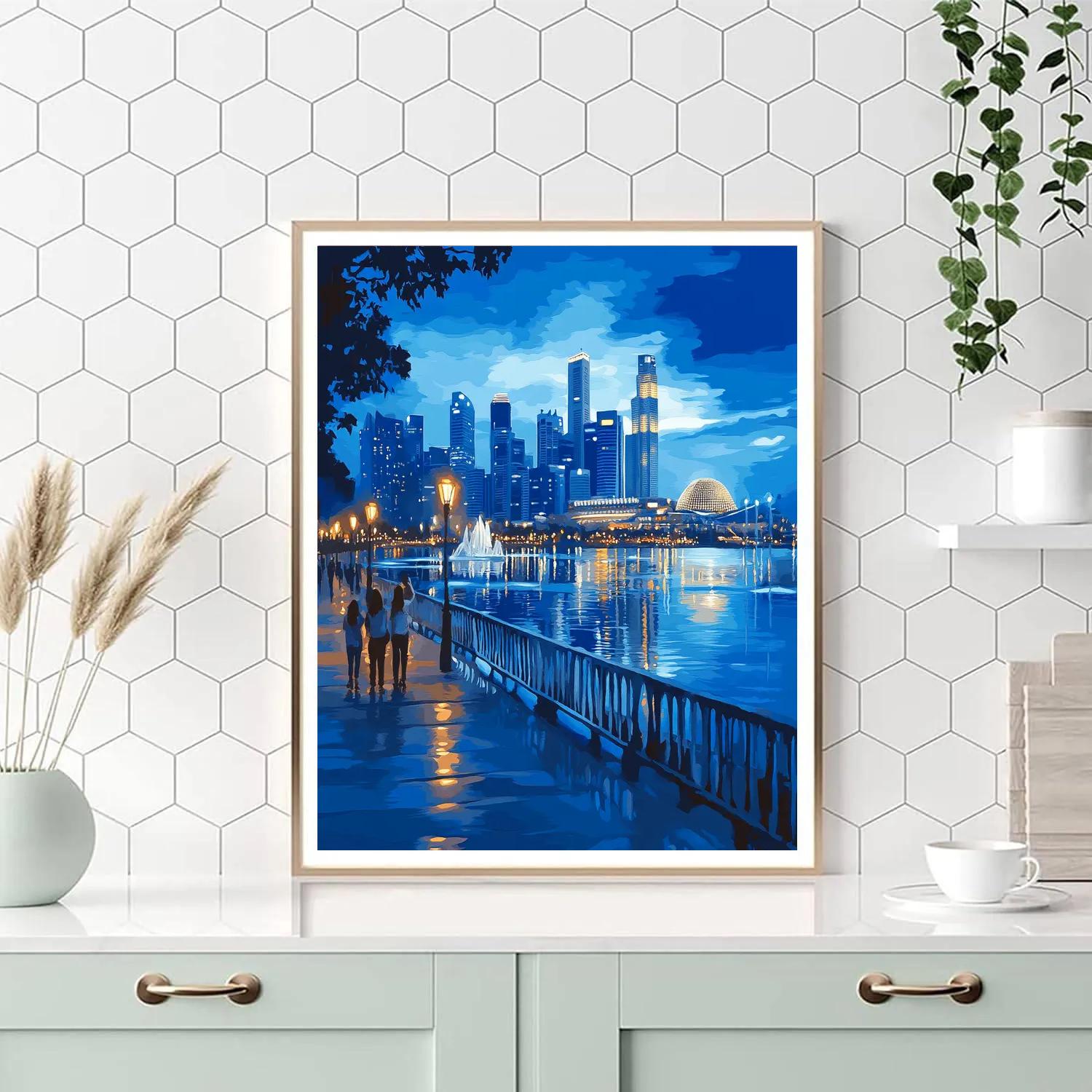 Blue Hour At Marina Bay Sands Waterfront Singapore Painting by numbers kit