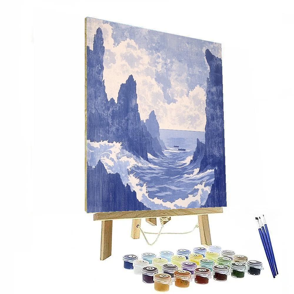 Hokusai Inspired Storm Over Ocean Cliffs paint by number