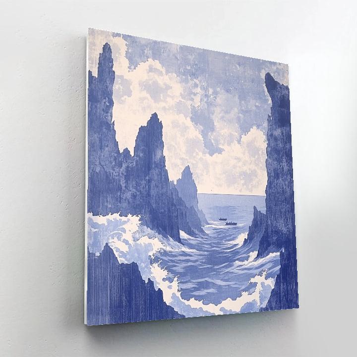 Hokusai Inspired Storm Over Ocean Cliffs paint by number
